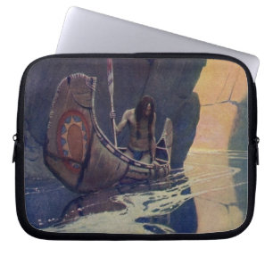 N. C. Wyeth Illustration eines Indianer-Kanus-Padd Laptopschutzhülle