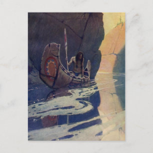 N. C. Wyeth Illustration eines Indianer-Kanus-Padd Postkarte