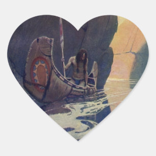 N. C. Wyeth Indianisches Kanu Paddel Illustration Herz-Aufkleber
