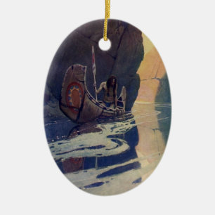 N. C. Wyeth Indianisches Kanu Paddel Illustration Keramik Ornament