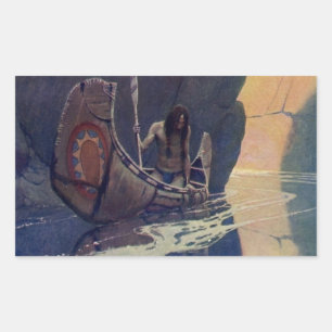 N. C. Wyeth Indianisches Kanu Paddel Illustration Rechteckiger Aufkleber