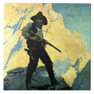 N C Wyeth Western-Gemälde „Letzter Widerstand“ Fliese