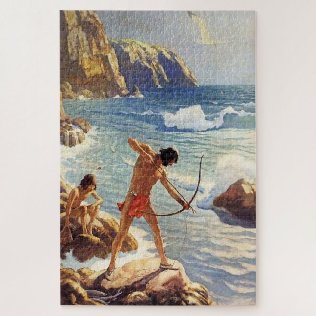 N C Wyeth Western Malerei "First Maine Fishermen" (Vertikal)