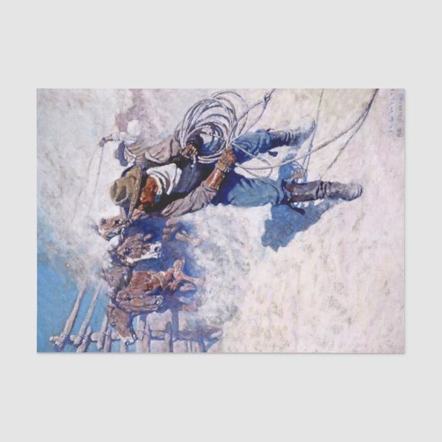 N C. Wyeth Western Malerei "Roping Wild Horses" Seidenpapier (Vorderseite)