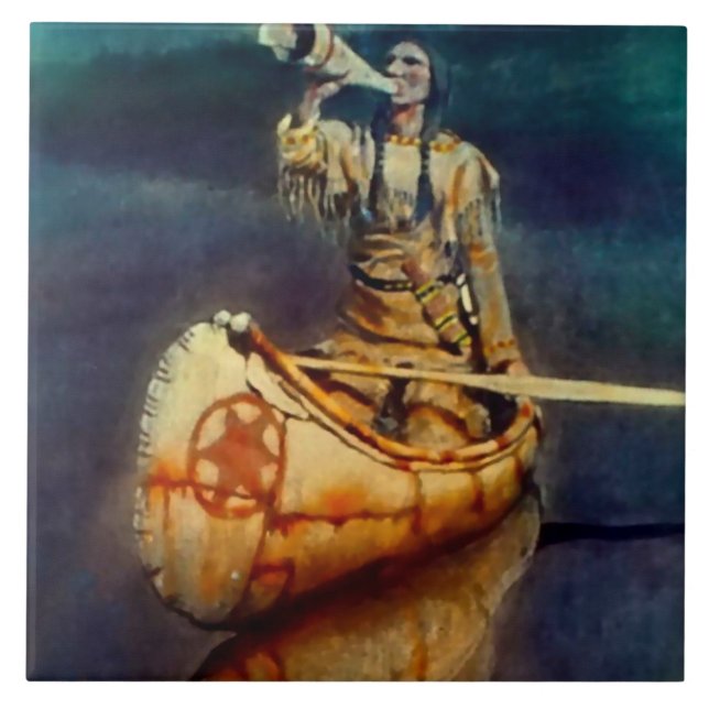 N C Wyeth Western Malerei "The Moose Call" Fliese (Vorderseite)