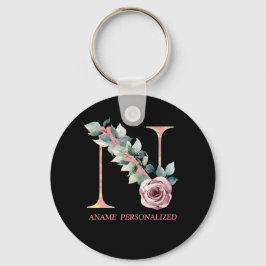 N Floral Monogram Name Letters Pink Agate Schlüsse Schlüsselanhänger