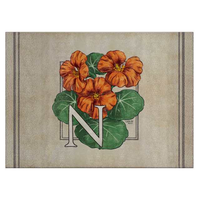 N für Nasturiums Blumen-Alphabet-Monogramm Schneidebrett (Vorderseite)