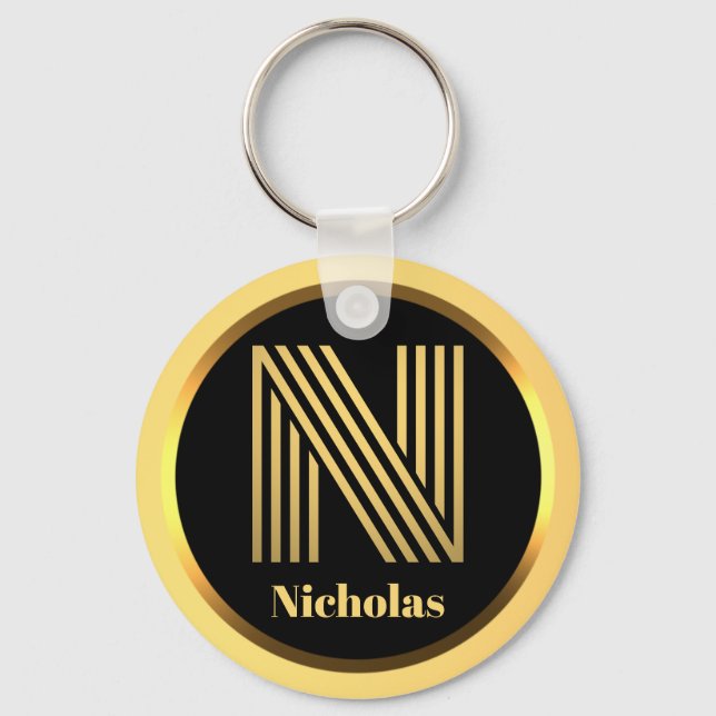 N Gold Mit Monogramm Letter Personalisiert Schlüss Schlüsselanhänger (Vorderseite)