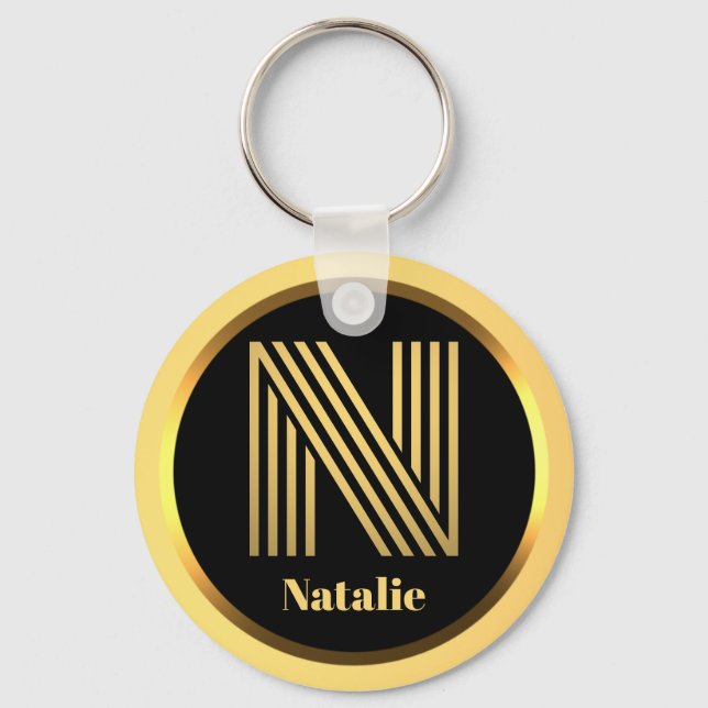 N Gold Mit Monogramm Letter Personalisiert Schlüss Schlüsselanhänger (Vorderseite)