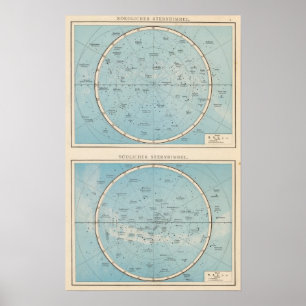 N, himmlische Atlas-Karte S Sternhimmel Poster