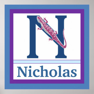 N is for Newt and Boy Name Wall Art for Kids Poster