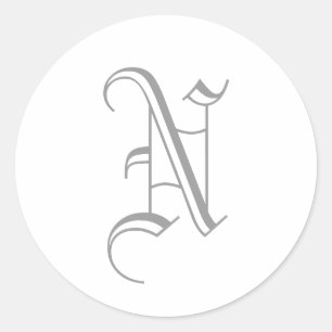 N Letter Monogram Sticker Grau Altes Englisch