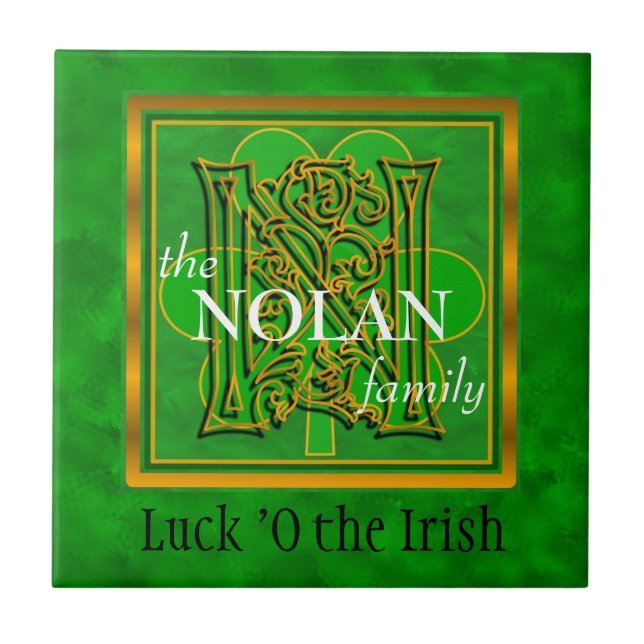 N "Luck of the Irish" Family Custom Monogram Tile Fliese (Vorderseite)