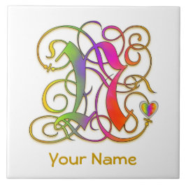 N Monogram, Ihr Name "Gothic Rainbow" Keramik Tile Fliese