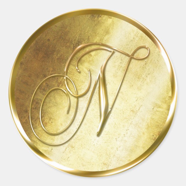 N Monogram Imitate Gold Umschlag Aufkleber Sticker (Vorderseite)