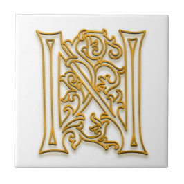 N Monogram "Irish Gold" Keramik Tile Fliese