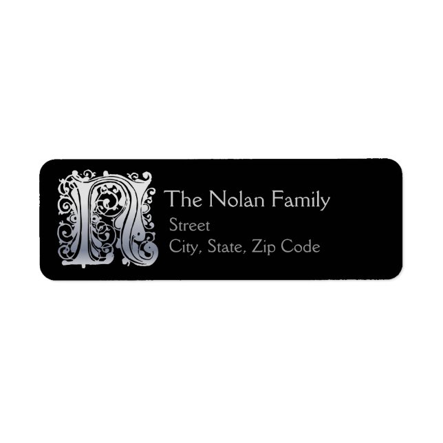 N Monogram "Silver Lace" Design Address Lables (Vorne)