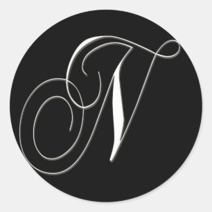 N monogramm - elegant schwarz-weiß runder aufkleber