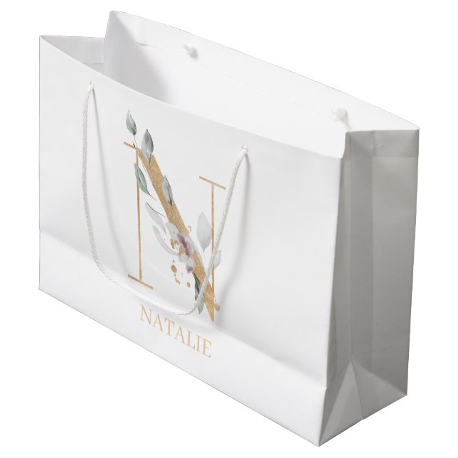 n Monogramm Floral Personalisiert Große Geschenktüte (Vorderseite Schrägansicht)