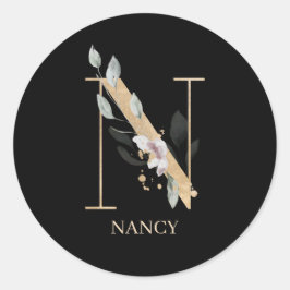 n Monogramm Floral Personalisiert Runder Aufkleber