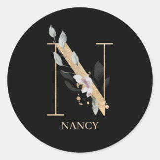 n Monogramm Floral Personalisiert Runder Aufkleber