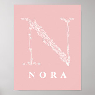 N Monogramme floral botanique Poster personnalisé 