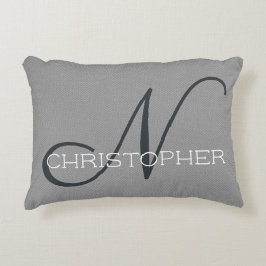 N Personalisierter Anfangsname Schwarz-weiß grau Dekokissen