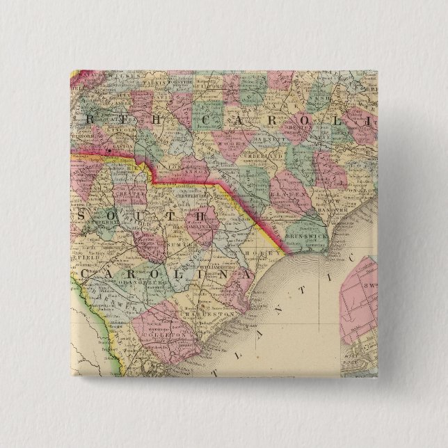 N & S Carolina Karte von Mitchell Button (Vorderseite)