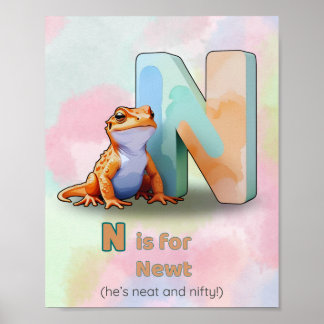 N steht für Molch – Tier-Buchstaben-Wandkunst Poster