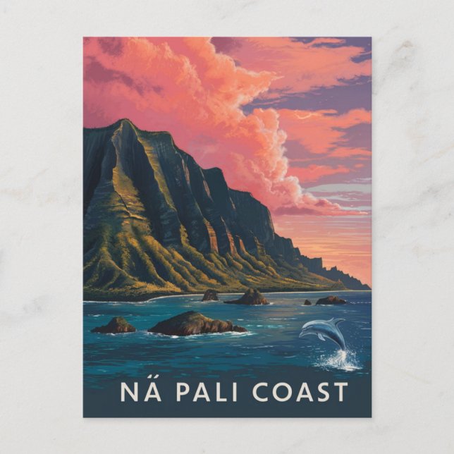 Na Pali Coast Kauai, Hawaii Abend Postkarte (Vorderseite)
