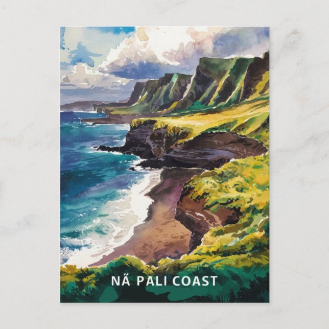 Na Pali Coast Kauai, Hawaii Aquarellmalerei Postkarte (Vorderseite)