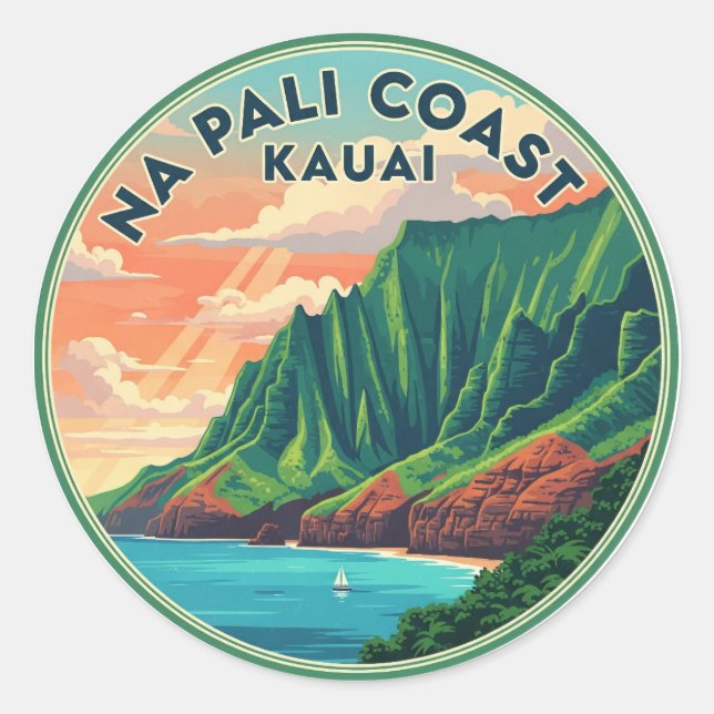 Nā Pali Coast Kauai Hawaii Travel Runder Aufkleber (Vorderseite)