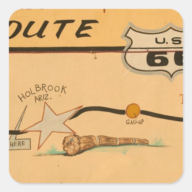 NA, USA, Arizona, Holbrook Route 66 Road mural Quadratischer Aufkleber (Vorderseite)