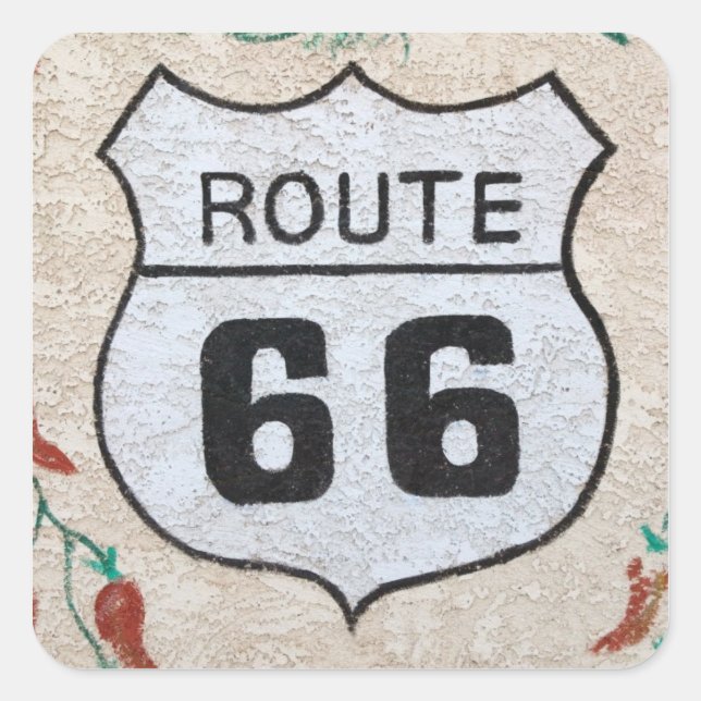 NA, USA, Arizona, Holbrook Route 66 Straße Schild Quadratischer Aufkleber (Vorderseite)