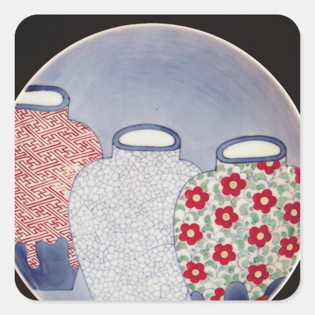 Nabeshima Dish, Edo Periode Quadratischer Aufkleber (Vorderseite)