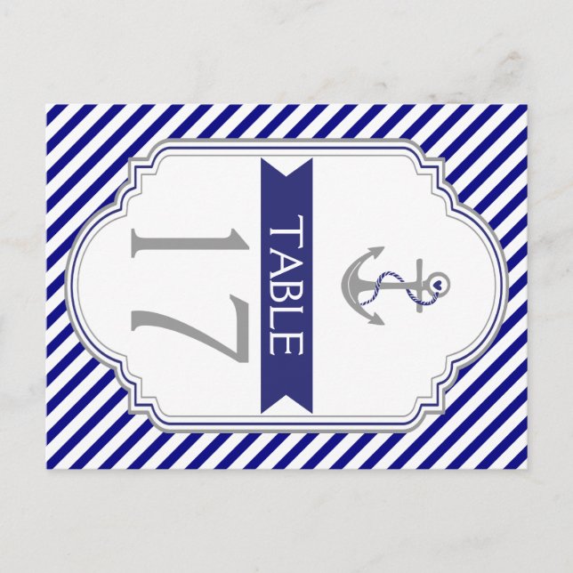 Naby Blue Anker nautische Hochzeitsfeier Tischnumm Postkarte (Vorderseite)