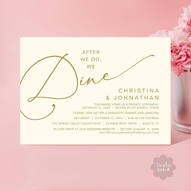 Nach dem Essen essen wir, romantisches Hochzeitses Einladung (After We Do We Dine Romantic Wedding Dinner Party Invitation Card Modern Boho PDF Classy Yellow Gold)