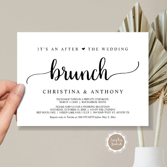 Nach dem Hochzeitsbrunch, rustikale Entspannung Einladung (After The Wedding Brunch, Elopement Invitation Card, Rustic Script in Black and White.)