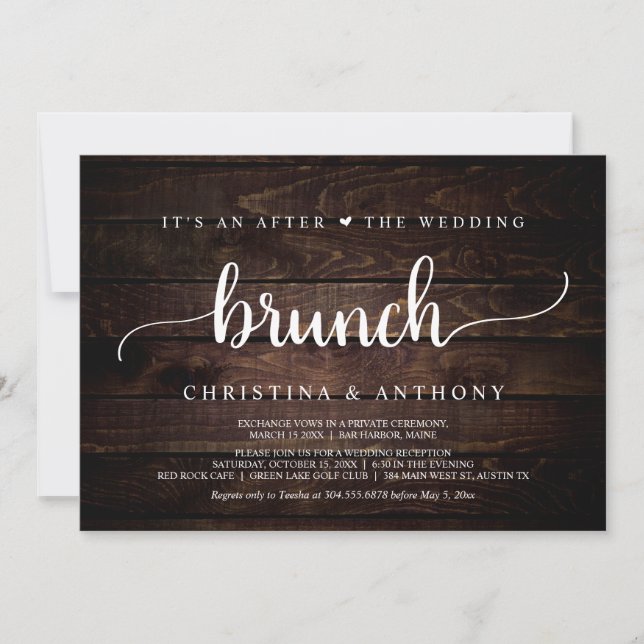 Nach dem Hochzeitsbrunch, rustikales Elopement-Par Einladung (Vorderseite)
