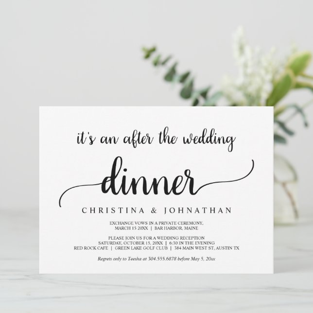 Nach dem Hochzeitsessen, modernes rustikales Entsp Einladung (Stehend Vorderseite)