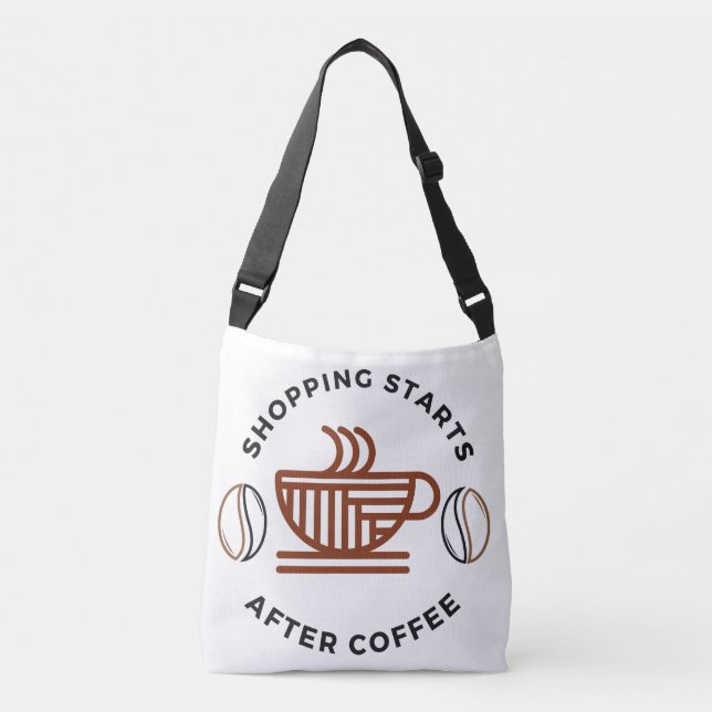Nach dem Kaffee beginnt der Einkauf Tragetaschen Mit Langen Trägern (Vorderseite)
