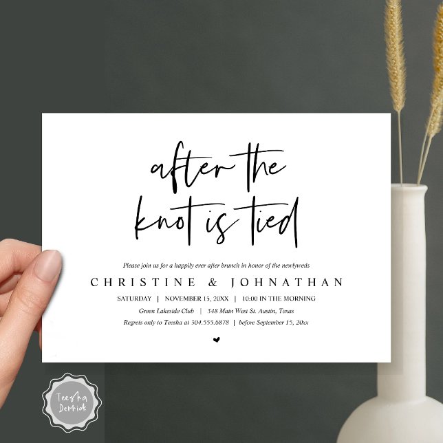 Nach dem Knoten gebunden, Post Hochzeit Brunch Ein Einladung (After the knot tied, Modern Post wedding Brunch Lunch Dinner Invitation Card, PDF, Black and White)