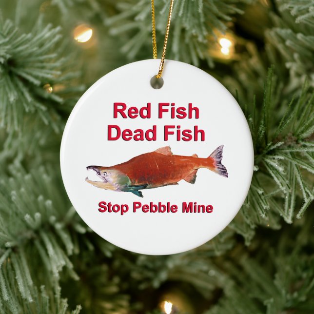 Nach dem Lachs - Stopp der Kieselmine Keramik Ornament (Baum)