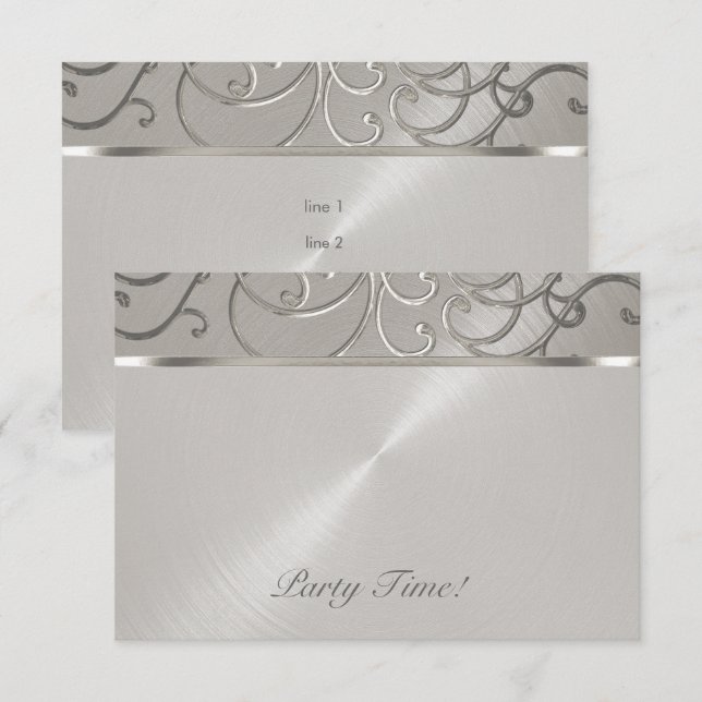 Nach dem Party Elegant Alle Silver Filigree Wirbel Einladung (Vorne/Hinten)
