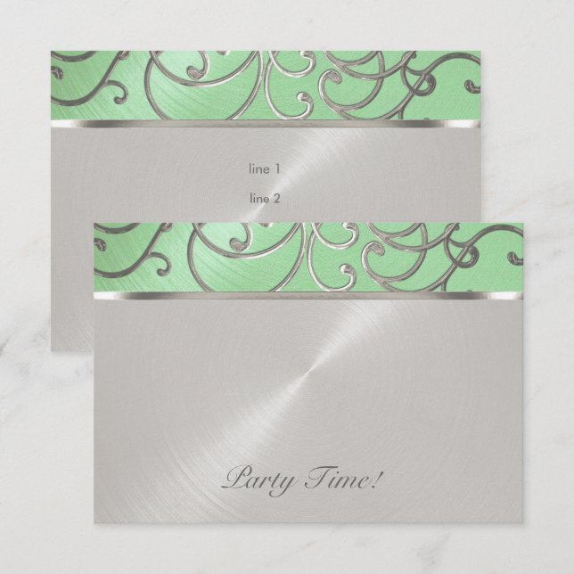 Nach dem Party Elegant Mint Green Silver Filigree Einladung (Vorne/Hinten)