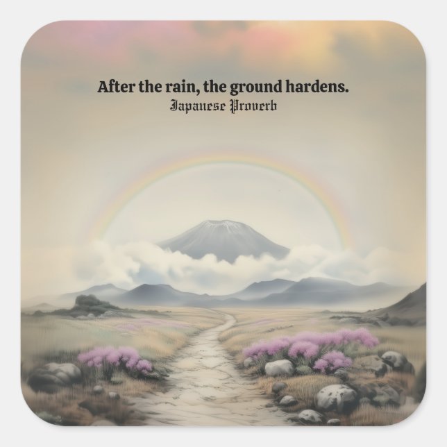 Nach dem Regen (Japanische Wasserfarbenlandschaft  Quadratischer Aufkleber (Vorderseite)
