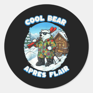 Nach dem Skifahren Flair cool Eisbär Skifahren sie Runder Aufkleber
