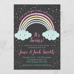 Nach dem Sturm kommt Regenbogen  Twins Baby Dusche Einladung