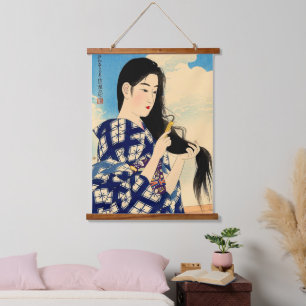 Nach dem Waschen ihrer Haare Ito Shinsui 1936 Wandteppich Mit Holzrahmen