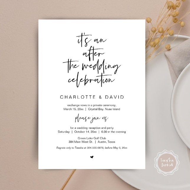 Nach der Hochzeit, Black, Elopement Party Einladung (Its an after the wedding celebration, Elopement Dinner Party Invitation Card, PDF, in black white)